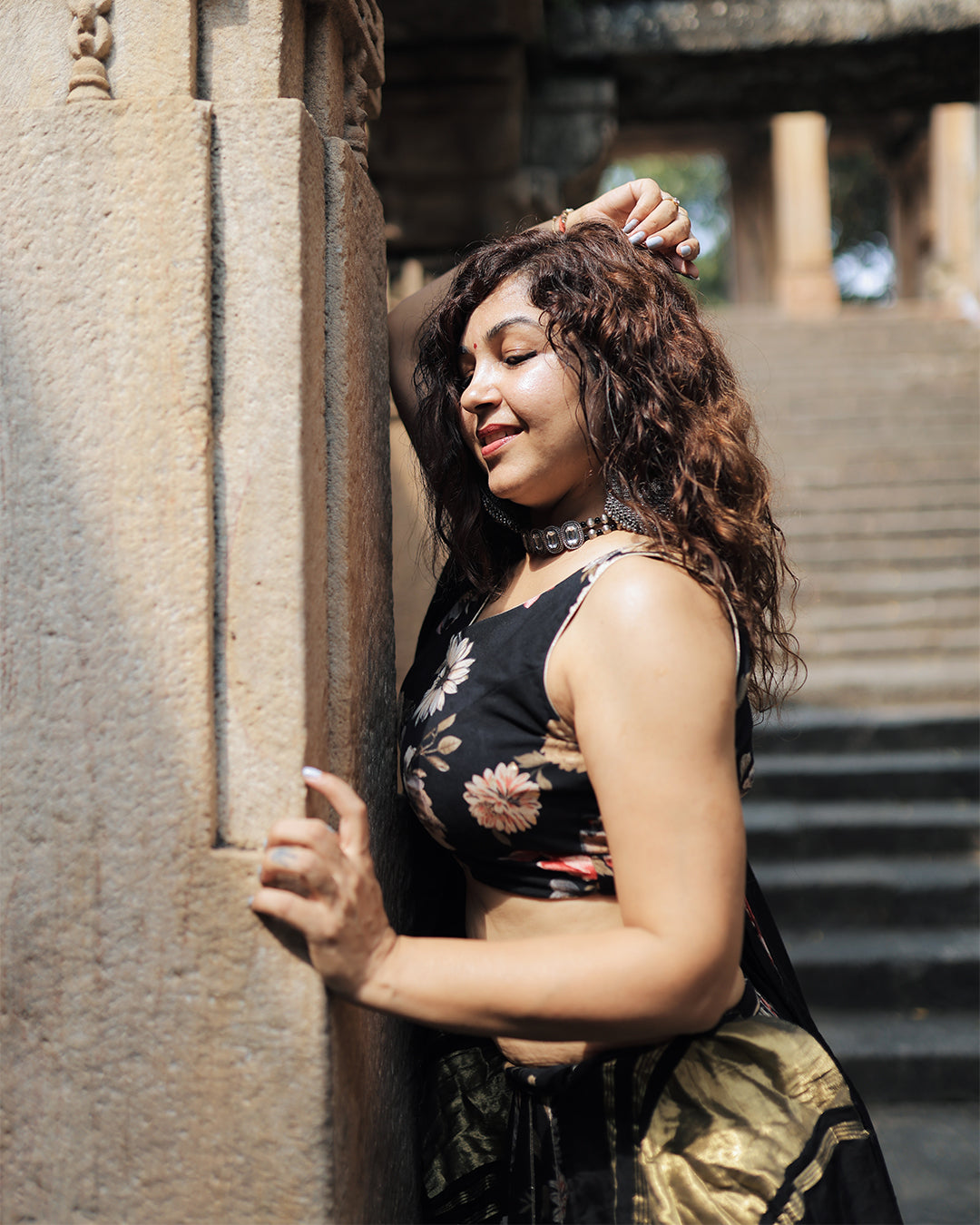 Black Surajmukhi V Neck - Sangini Boutique