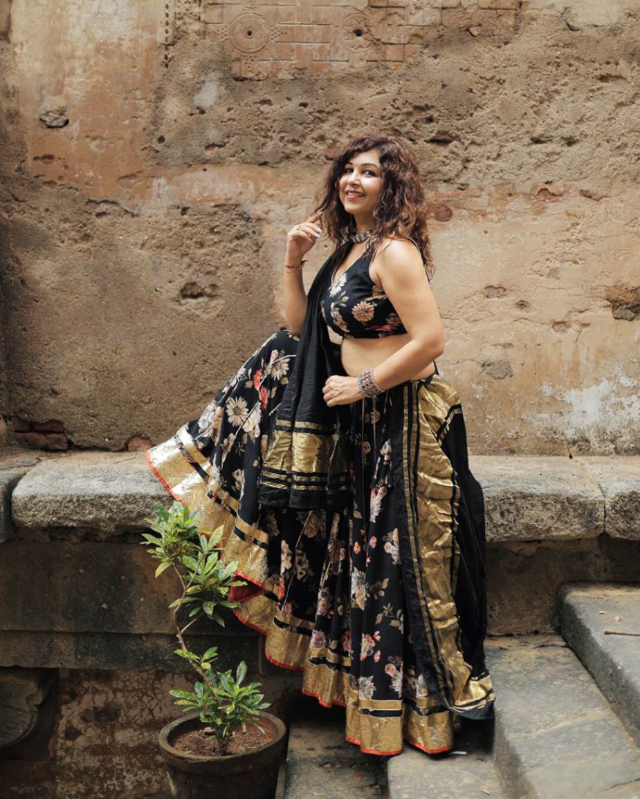 Black Surajmukhi V Neck - Sangini Boutique