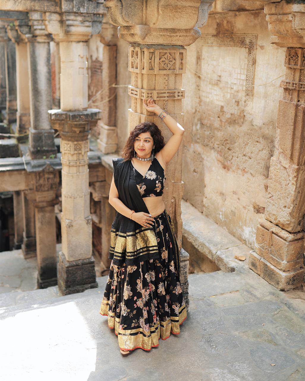 Black Surajmukhi V Neck - Sangini Boutique