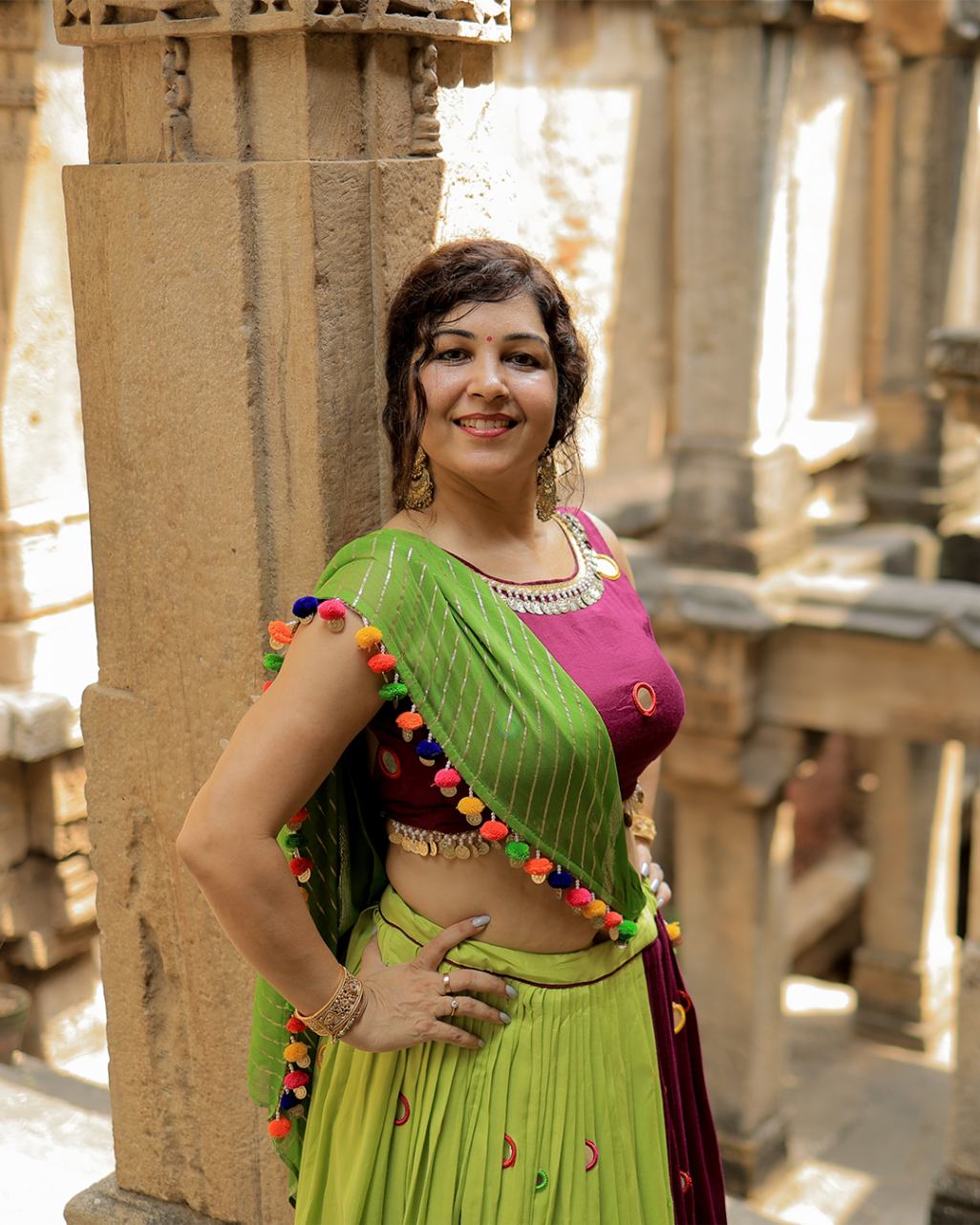 Magenta Green Abhla Work - Sangini Boutique